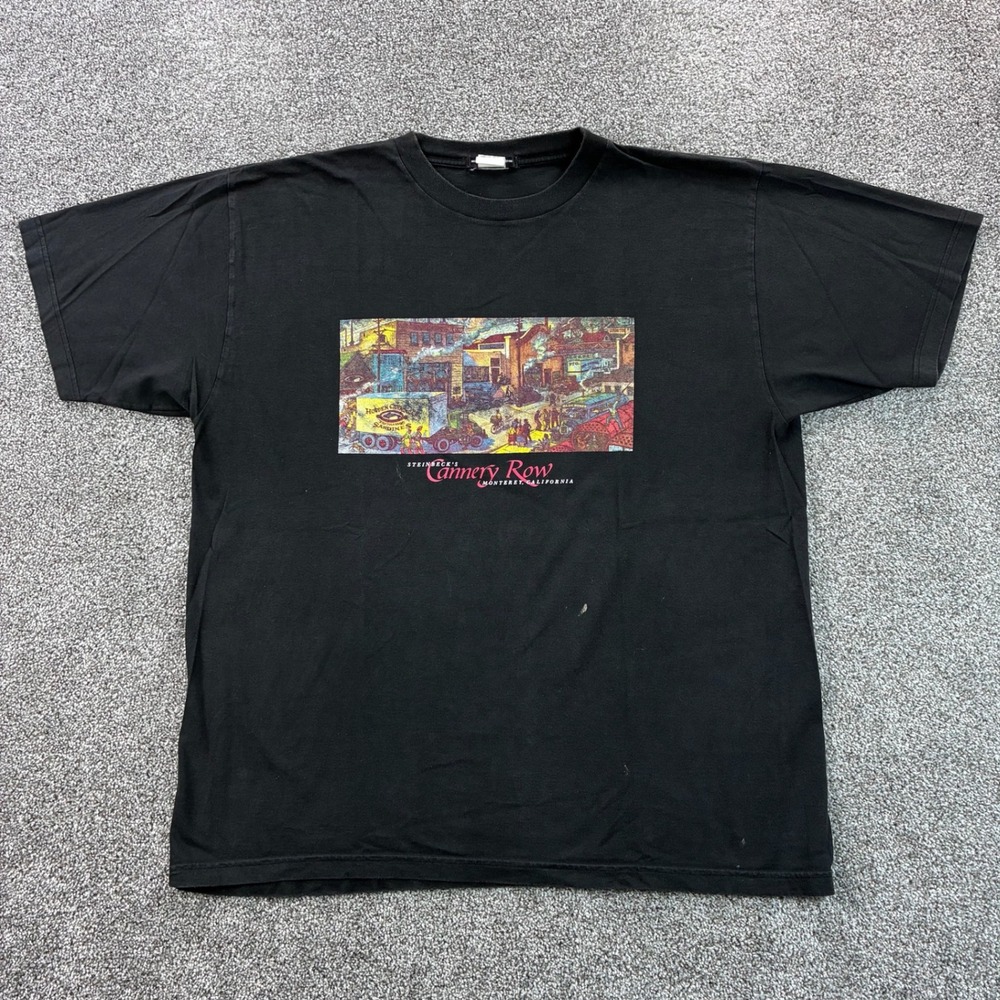 Vintage Cannery Row Steinbeck Shirt Mens XL Black Monterey Bay Aquarium